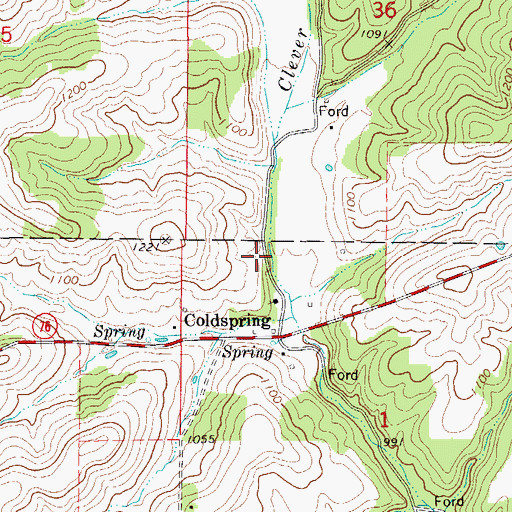 Topographic Map of Cold Springs School (historical), MO
