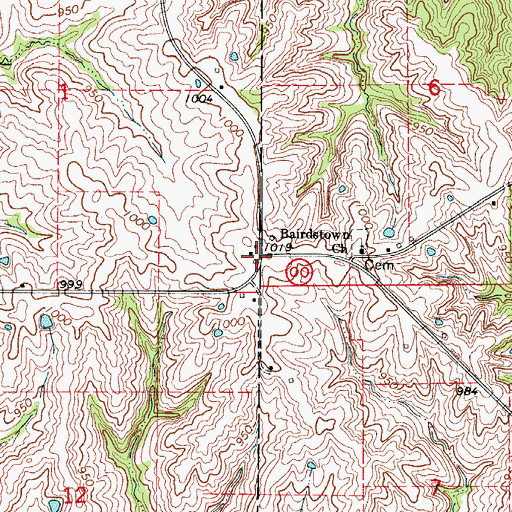 Topographic Map of Bairdston, MO