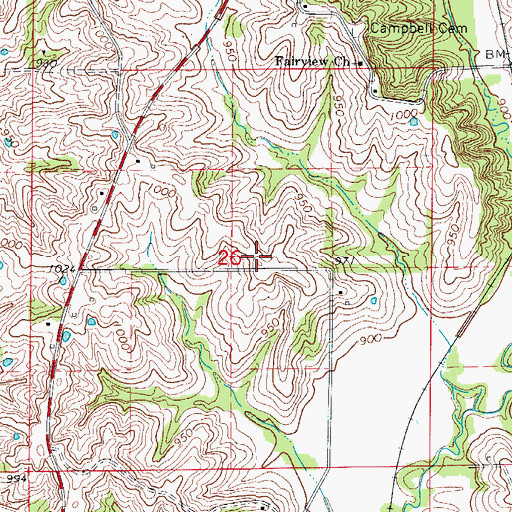 Topographic Map of Fairview School (historical), MO