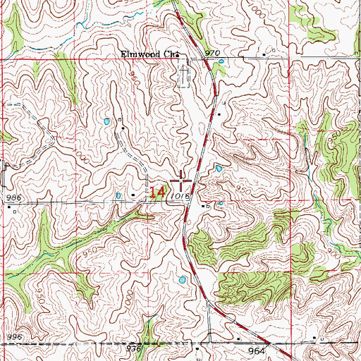 Topographic Map of Elmwoods School (historical), MO