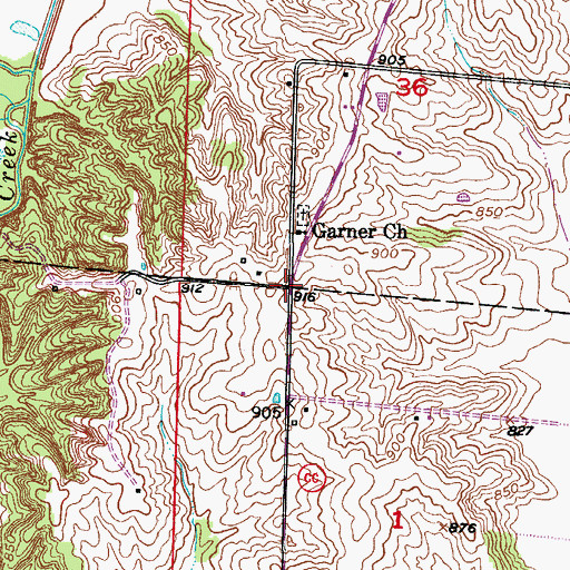Topographic Map of Garner, MO