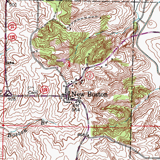 Topographic Map of New Boston School, MO
