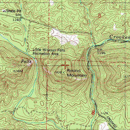 Topographic Map of Round Mountain, AR