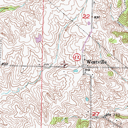 Topographic Map of Westville School (historical), MO