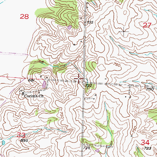 Topographic Map of Crossroads School (historical), MO