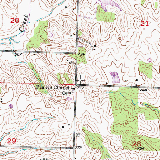 Topographic Map of Prairie Chapel School (historical), MO