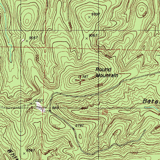 Topographic Map of Round Mountain, AR