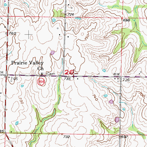 Topographic Map of Prairie Valley School (historical), MO