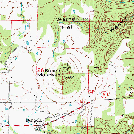 Topographic Map of Round Mountain, AR