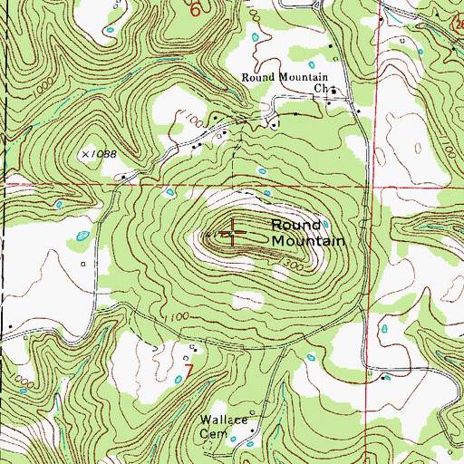 Topographic Map of Round Mountain, AR