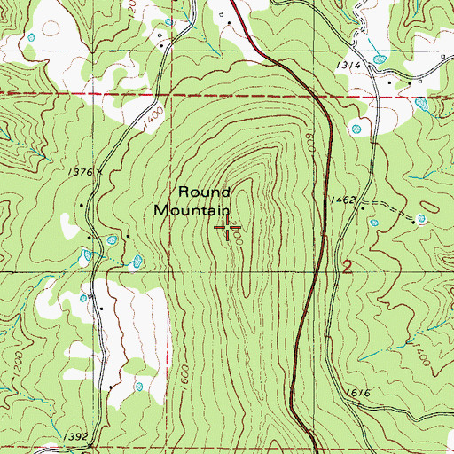 Topographic Map of Round Mountain, AR