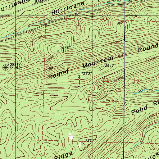 Topographic Map of Round Mountain, AR
