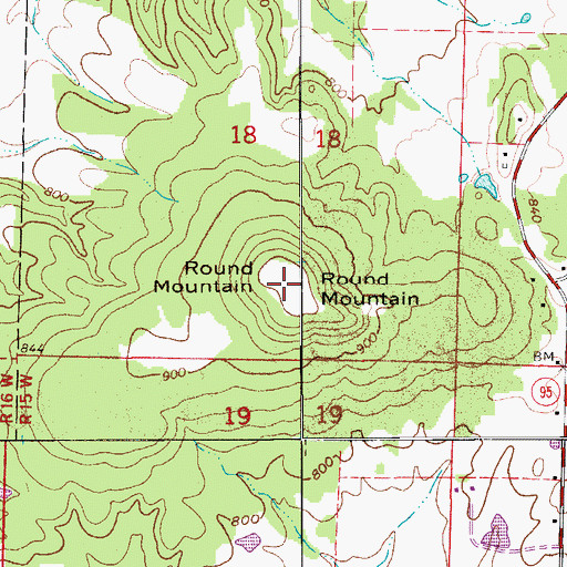 Topographic Map of Round Mountain, AR