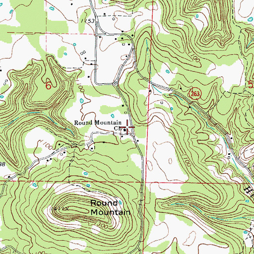 Topographic Map of Round Mountain Church, AR