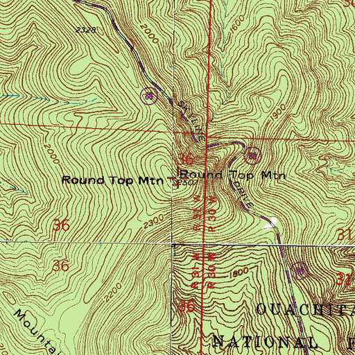 Topographic Map of Round Top Mountain, AR