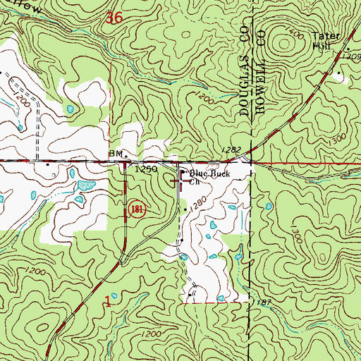 Topographic Map of Fields Store, MO