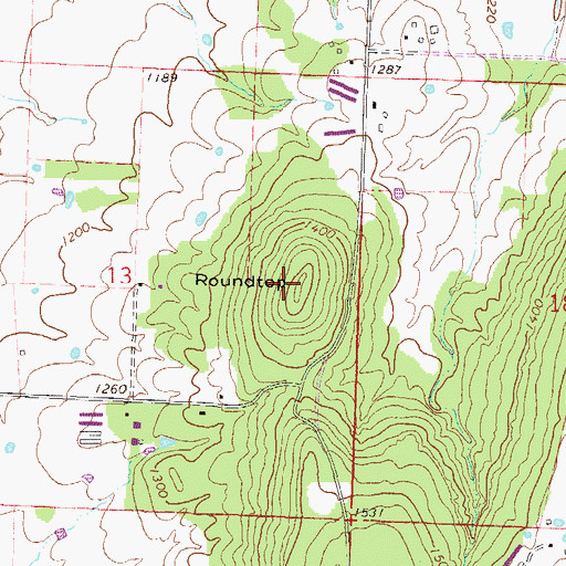Topographic Map of Roundtop, AR