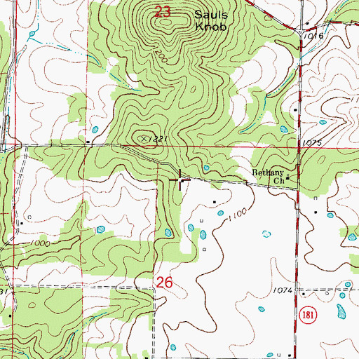 Topographic Map of Bethany School, MO