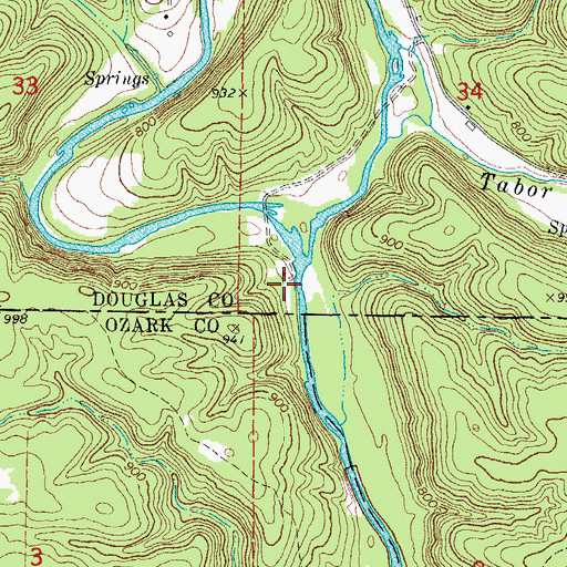 Topographic Map of Hicks Spring, MO