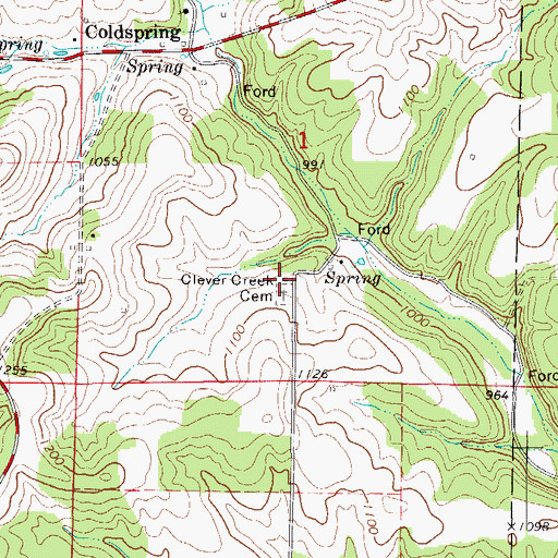 Topographic Map of Clever Creek Church (historical), MO