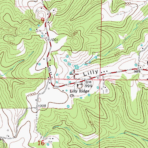 Topographic Map of Lilly Ridge School, MO