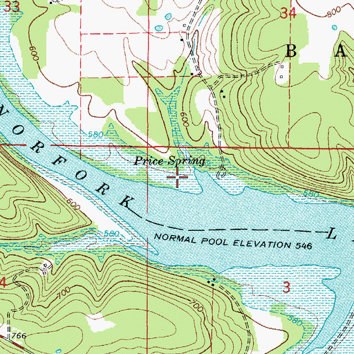 Topographic Map of Price Cemetery (historical), MO