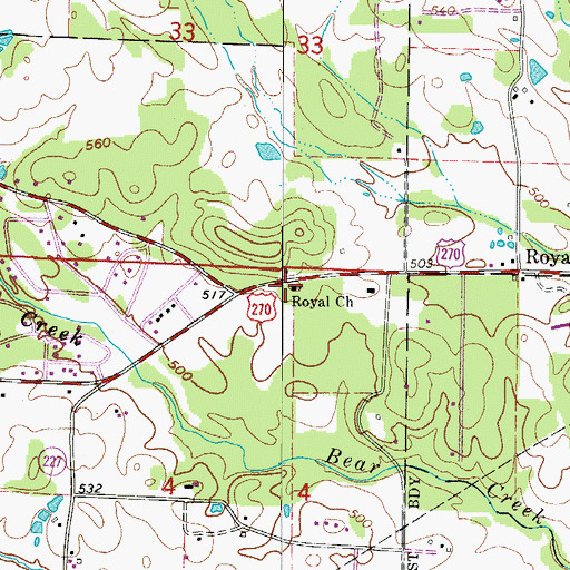 Topographic Map of Royal Church, AR