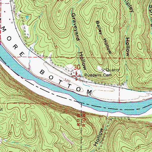 Topographic Map of Ruddells Cemetery, AR