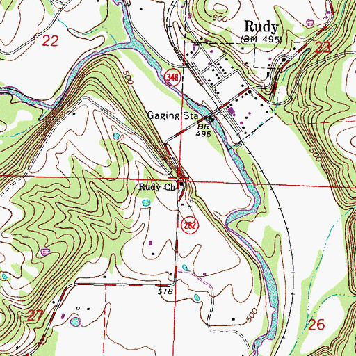 Topographic Map of Rudy Church, AR