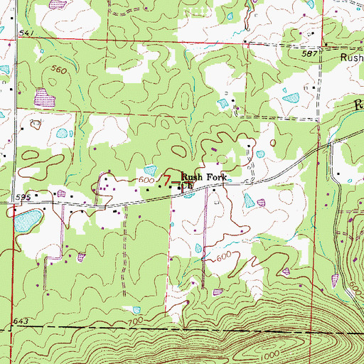 Topographic Map of Rush Fork Church, AR