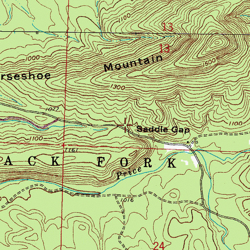 Topographic Map of Saddle Gap, AR