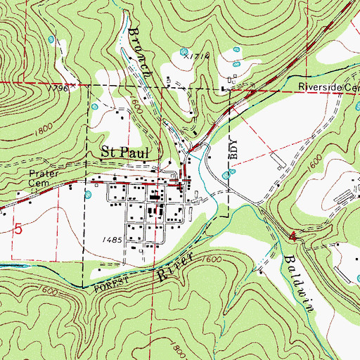 Topographic Map of Saint Paul, AR