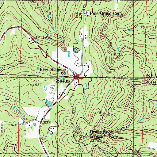 Topographic Map of Salus, AR