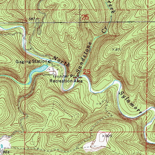 Topographic Map of Sandstone Creek, AR