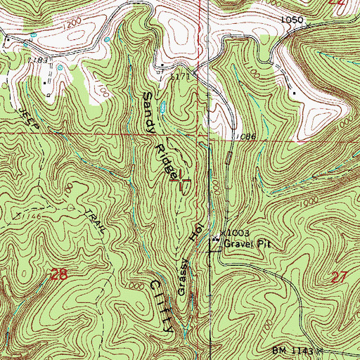 Topographic Map of Sandy Ridge, AR