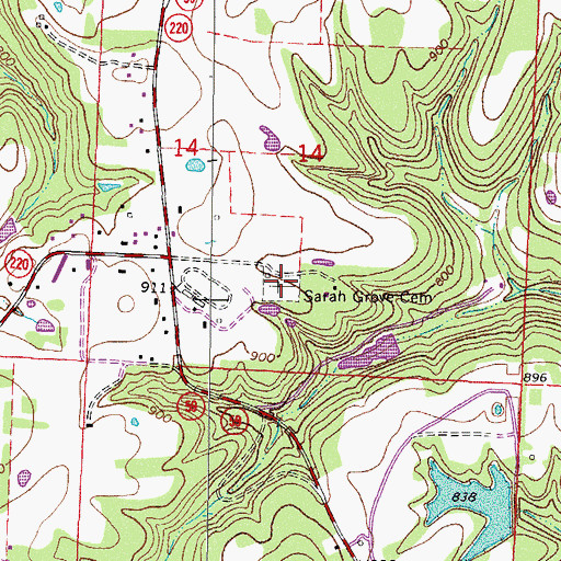 Topographic Map of Sarah Grove Cemetery, AR