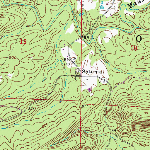 Topographic Map of Satuma, AR