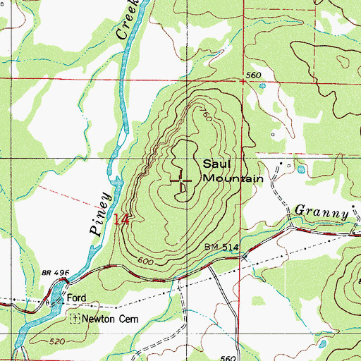Topographic Map of Saul Mountain, AR