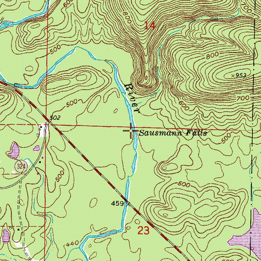 Topographic Map of Sausmann Falls, AR