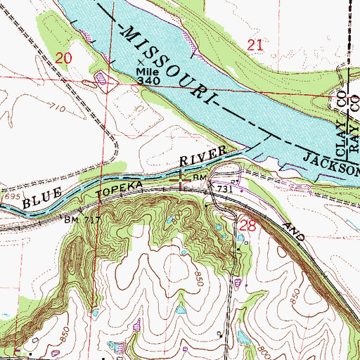 Topographic Map of Blue Mill, MO