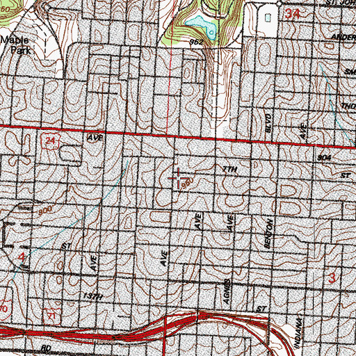 Topographic Map of Saint Marks Episcopal Church, MO