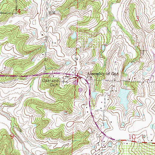 Topographic Map of Oakland School (historical), MO