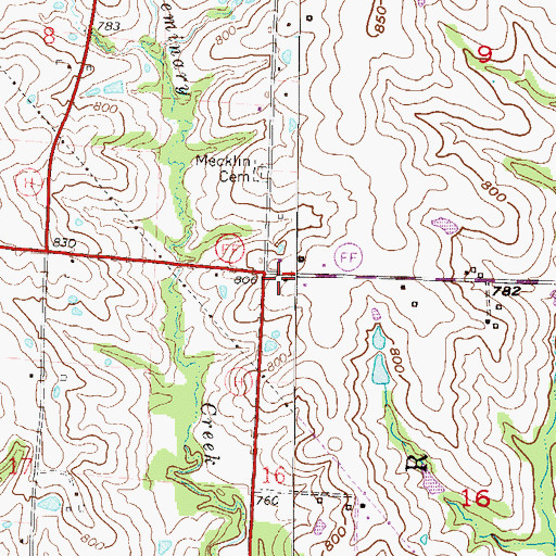 Topographic Map of Mecklin School (historical), MO
