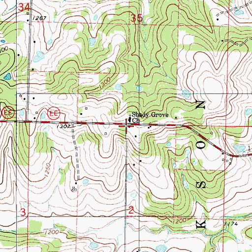 Topographic Map of Shady Grove School (historical), MO