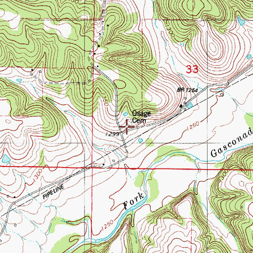 Topographic Map of Osage Church (historical), MO