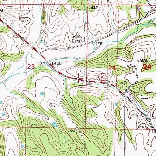 Topographic Map of Finley Church (historical), MO