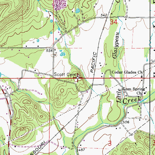 Topographic Map of Scott Cemetery, AR