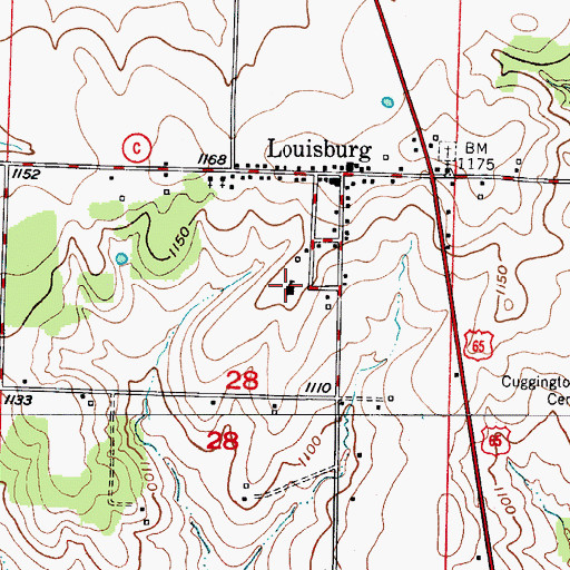 Topographic Map of Louisburg School, MO