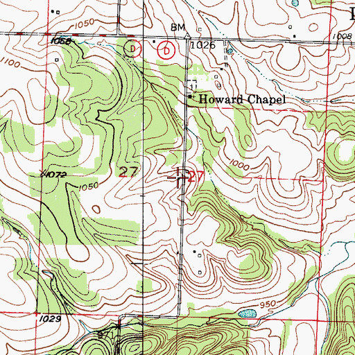 Topographic Map of Hyde School (historical), MO