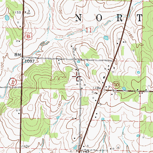 Topographic Map of Cowden School (historical), MO